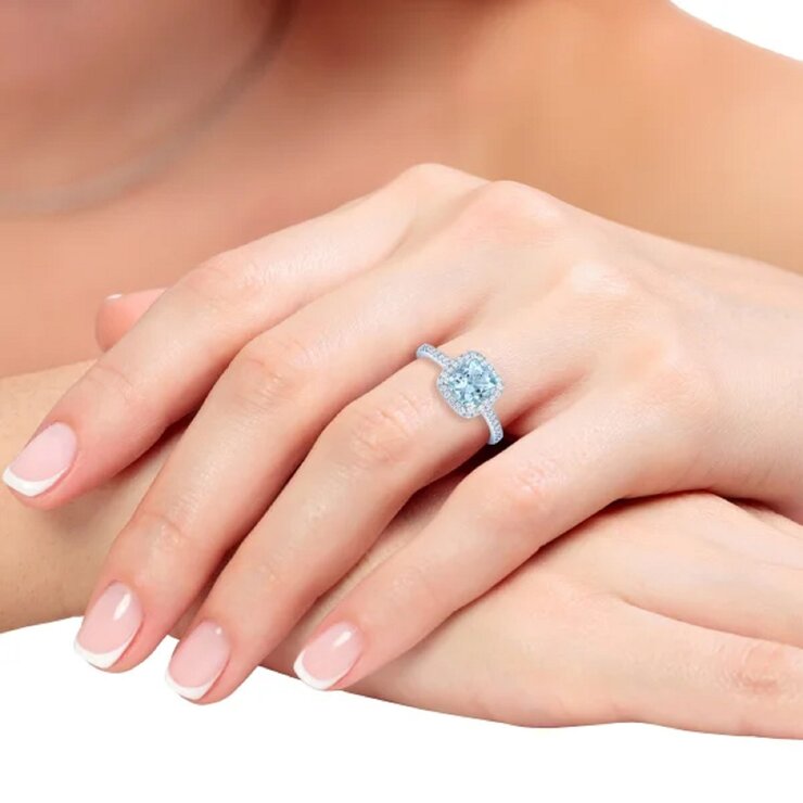 14K ホワイトゴールド 0.20カラット ダイヤモンド / アクアマリン リング 12号 14K ホワイトゴールド 0.20カラット ダイヤモンド / アクアマリン リング 12号