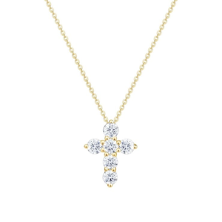 14K イエローゴールド 0.50カラット ラウンドカット ダイヤモンド クロスネックレス 14K イエローゴールド 0.50カラット ラウンドカット ダイヤモンド クロスネックレス