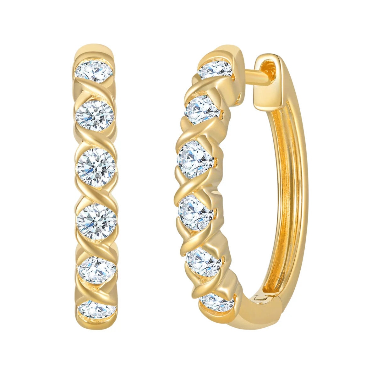 14K イエローゴールド 0.50カラット ダイヤモンド フープピアス 14K イエローゴールド 0.50カラット ダイヤモンド フープピアス