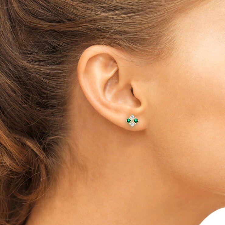 18K イエローゴールド 0.25CT ダイヤモンド&合成エメラルド ピアス 18K イエローゴールド 0.25CT ダイヤモンド&合成エメラルド ピアス