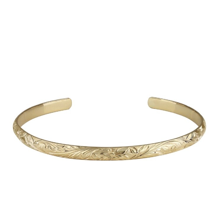 14K イエローゴールド トラディショナル カフ ブレスレット 幅 4mm 長さ16cm 14K イエローゴールド トラディショナル カフ ブレスレット 幅 4mm 長さ16cm