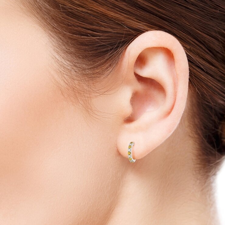 14K ホワイトゴールド 0.29カラット ダイヤモンド / シトリン Jフープピアス 14K ホワイトゴールド 0.29カラット ダイヤモンド / シトリン Jフープピアス