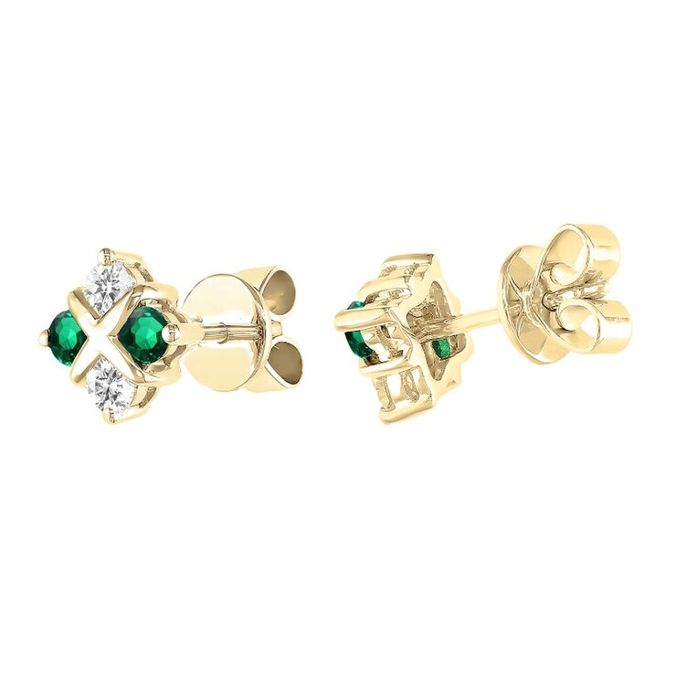 18K イエローゴールド 0.25CT ダイヤモンド&合成エメラルド ピアス 18K イエローゴールド 0.25CT ダイヤモンド&合成エメラルド ピアス