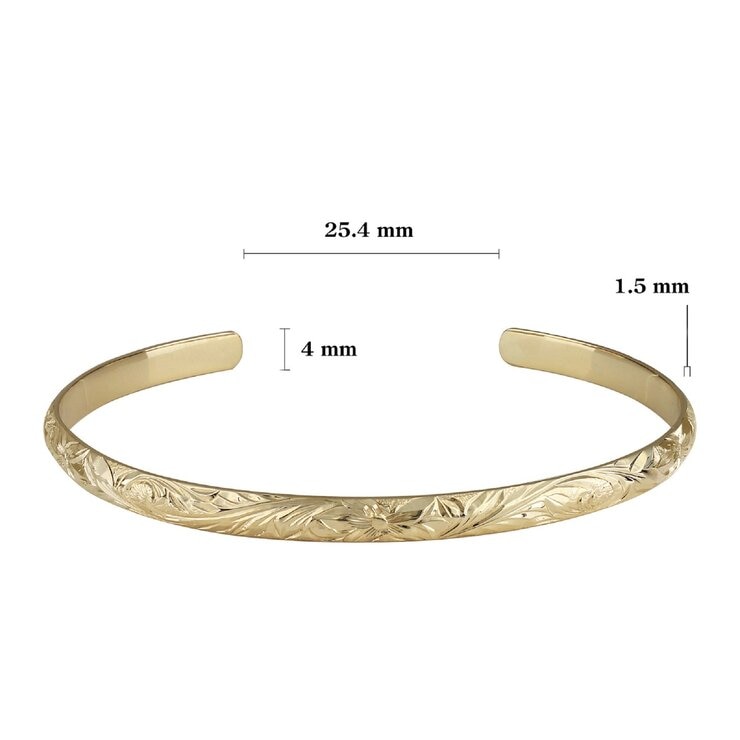 14K イエローゴールド トラディショナル カフ ブレスレット 幅 4mm 長さ16cm 14K イエローゴールド トラディショナル カフ ブレスレット 幅 4mm 長さ16cm