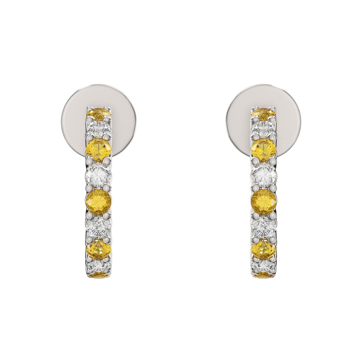 14K ホワイトゴールド 0.29カラット ダイヤモンド / シトリン Jフープピアス 14K ホワイトゴールド 0.29カラット ダイヤモンド / シトリン Jフープピアス