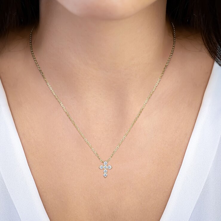 14K イエローゴールド 0.50カラット ラウンドカット ダイヤモンド クロスネックレス 14K イエローゴールド 0.50カラット ラウンドカット ダイヤモンド クロスネックレス