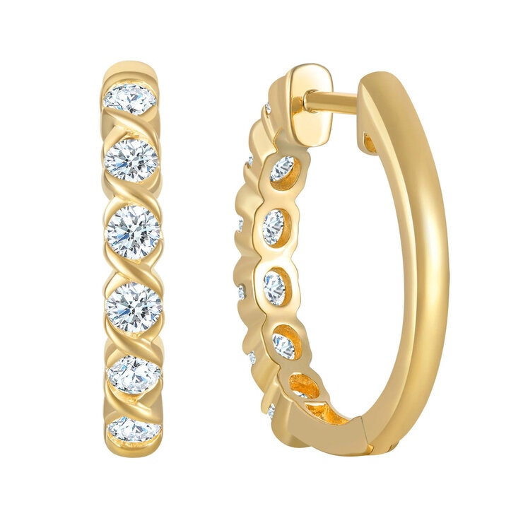 14K イエローゴールド 0.50カラット ダイヤモンド フープピアス 14K イエローゴールド 0.50カラット ダイヤモンド フープピアス