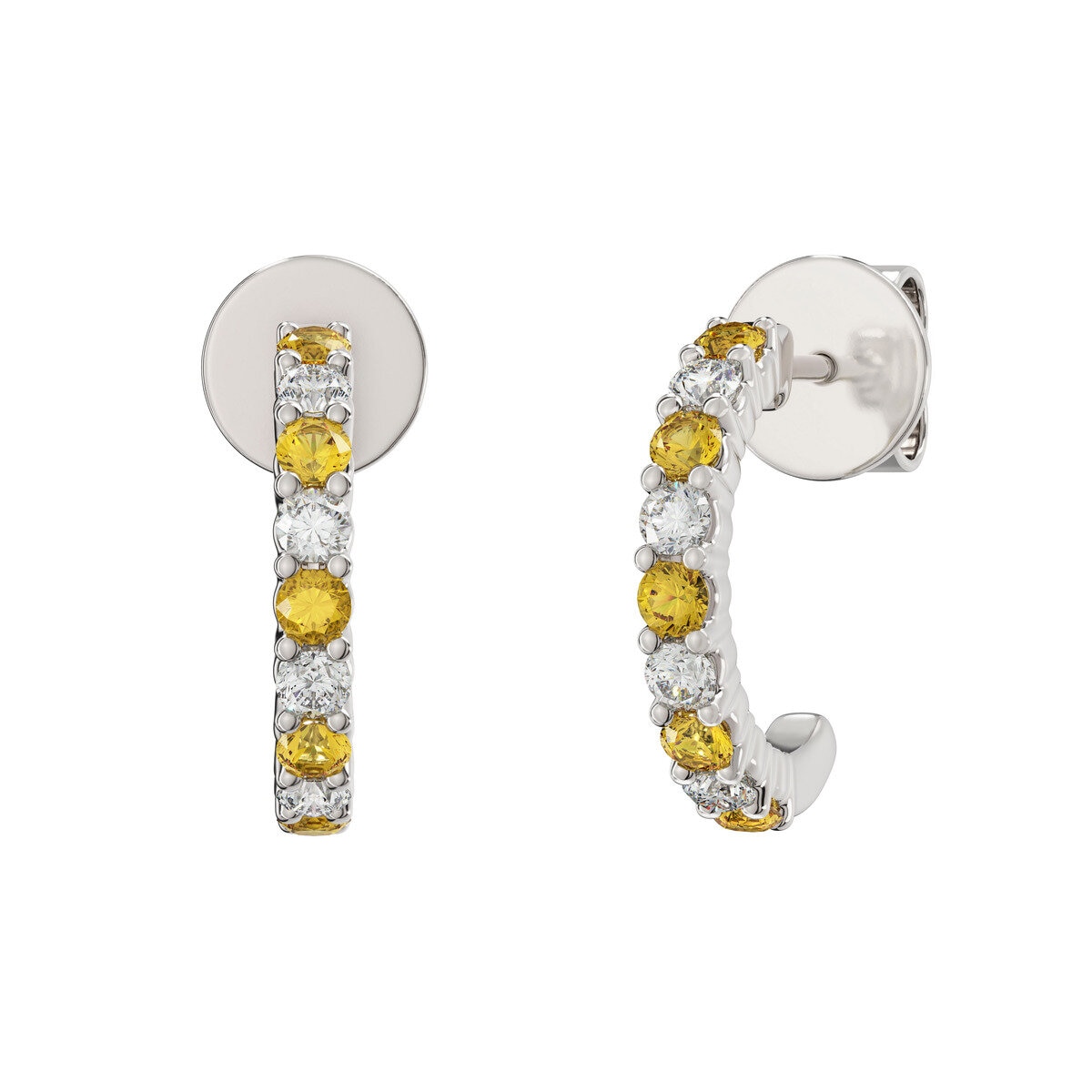 14K ホワイトゴールド 0.29カラット ダイヤモンド / シトリン Jフープピアス 14K ホワイトゴールド 0.29カラット ダイヤモンド / シトリン Jフープピアス