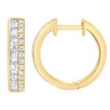 14K イエローゴールド 0.80カラット ラウンド & バゲット ダイヤモンド フープ イヤリング 14K イエローゴールド 0.80カラット ラウンド & バゲット ダイヤモンド フープ イヤリング