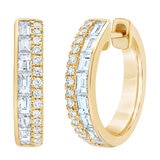 14K イエローゴールド 0.80カラット ラウンド & バゲット ダイヤモンド フープ イヤリング 14K イエローゴールド 0.80カラット ラウンド & バゲット ダイヤモンド フープ イヤリング