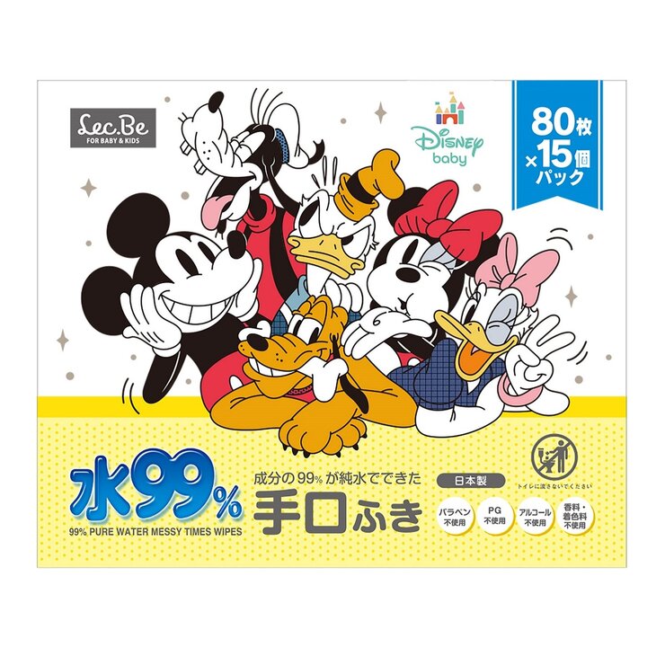 水99% 手口ふき / ミッキー&フレンズ 80枚入x15個 (1200枚) 水99% 手口ふき / ミッキー&フレンズ 80枚入x15個 (1200枚)