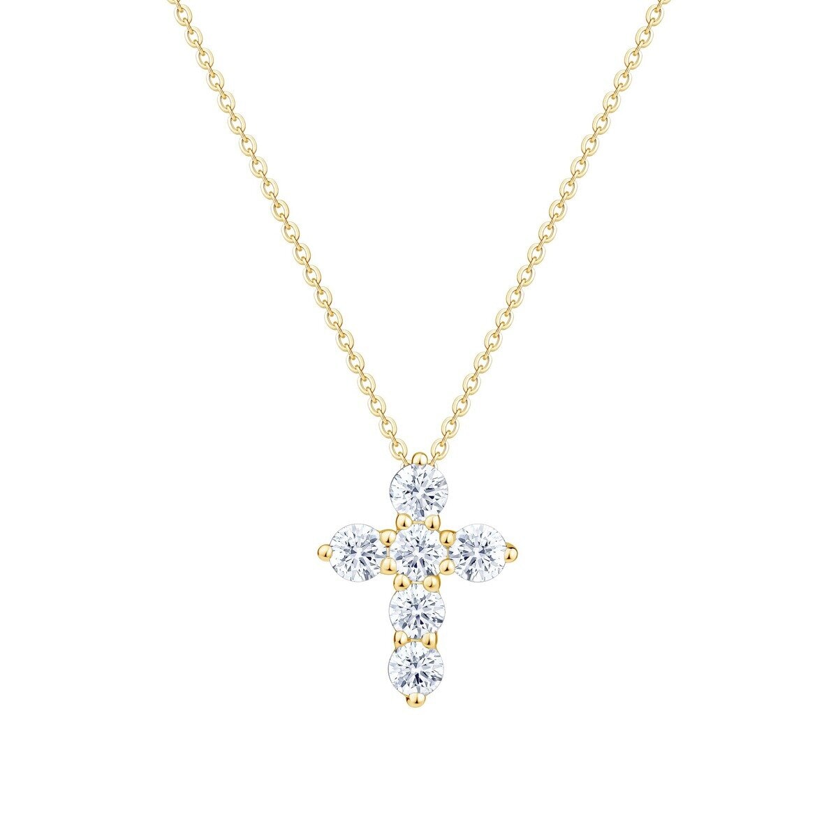 14K イエローゴールド 0.50カラット ラウンドカット ダイヤモンド クロスネックレス 14K イエローゴールド 0.50カラット ラウンドカット ダイヤモンド クロスネックレス