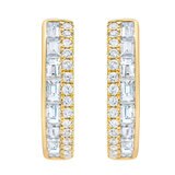 14K イエローゴールド 0.80カラット ラウンド & バゲット ダイヤモンド フープ イヤリング 14K イエローゴールド 0.80カラット ラウンド & バゲット ダイヤモンド フープ イヤリング
