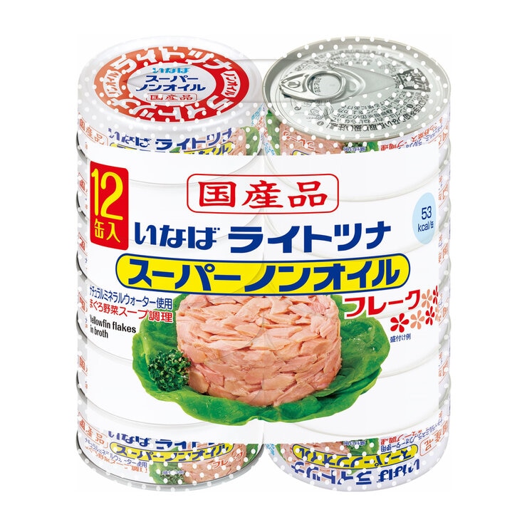 いなば食品 国産ライトツナスーパーノンオイル 70g x 12缶パック いなば食品 国産ライトツナスーパーノンオイル 70g x 12缶パック