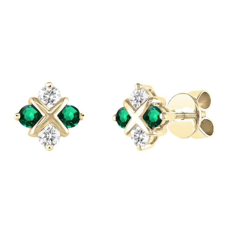 18K イエローゴールド 0.25CT ダイヤモンド&合成エメラルド ピアス 18K イエローゴールド 0.25CT ダイヤモンド&合成エメラルド ピアス
