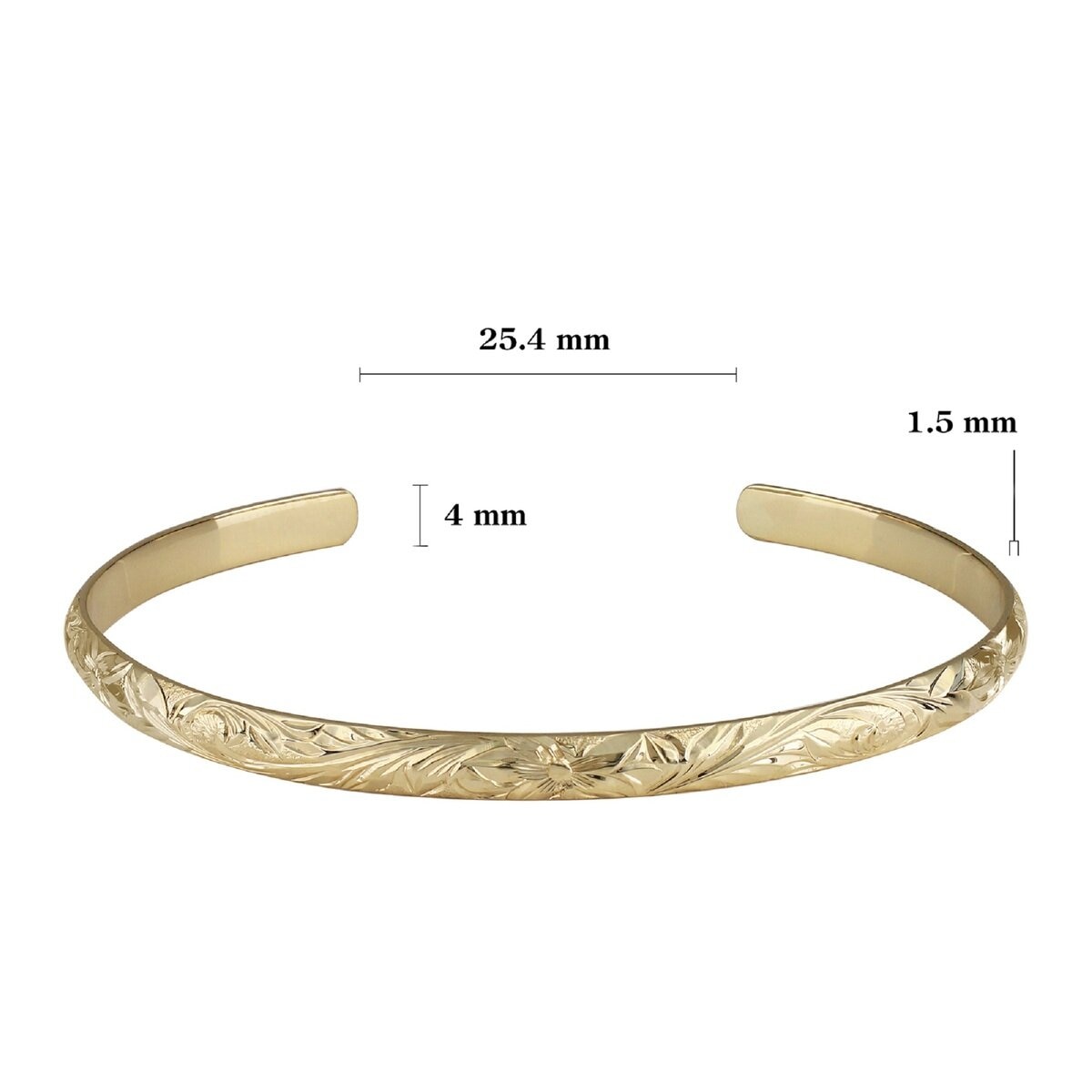 14K イエローゴールド トラディショナル カフ ブレスレット 幅 4mm 長さ16cm 14K イエローゴールド トラディショナル カフ ブレスレット 幅 4mm 長さ16cm