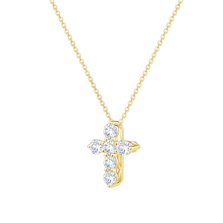 14K イエローゴールド 0.50カラット ラウンドカット ダイヤモンド クロスネックレス 14K イエローゴールド 0.50カラット ラウンドカット ダイヤモンド クロスネックレス