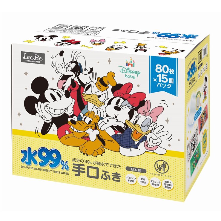 水99% 手口ふき / ミッキー&フレンズ 80枚入x15個 (1200枚) 水99% 手口ふき / ミッキー&フレンズ 80枚入x15個 (1200枚)