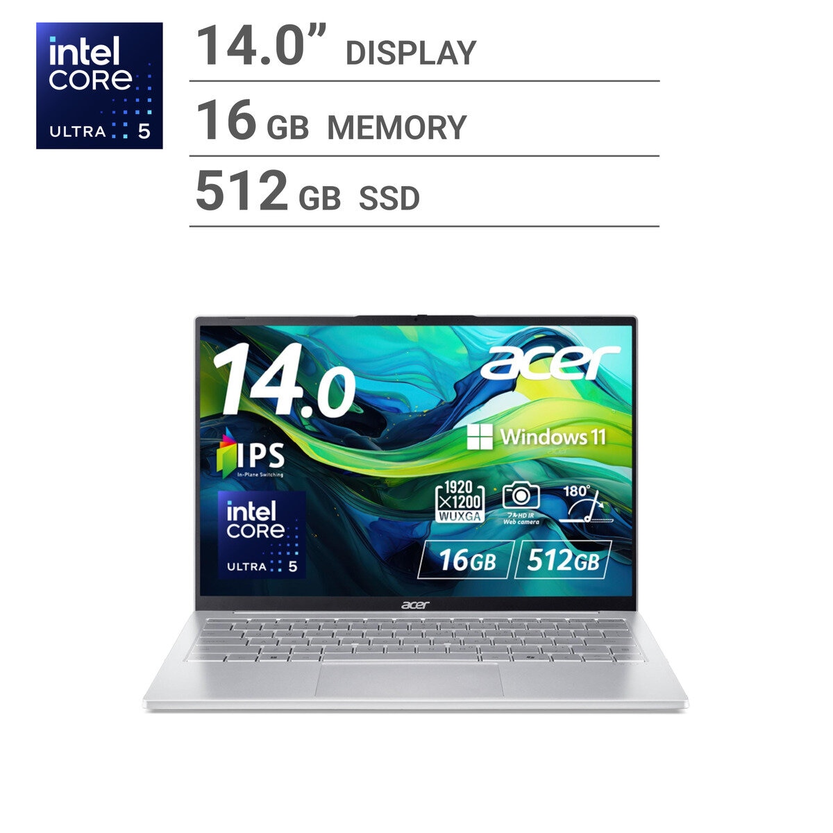 ACER Laptop /Swift Lite/14.0inch/Core Ultra 5 115U/16GB Memory/512GB SSD/Light Silver/SFL14-54M-H56Y ACER Laptop /Swift Lite/14.0inch/Core Ultra 5 115U/16GB Memory/512GB SSD/Light Silver/SFL14-54M-H56Y