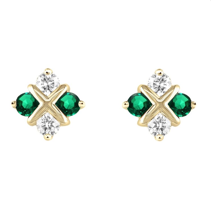 18K イエローゴールド 0.25CT ダイヤモンド&合成エメラルド ピアス 18K イエローゴールド 0.25CT ダイヤモンド&合成エメラルド ピアス