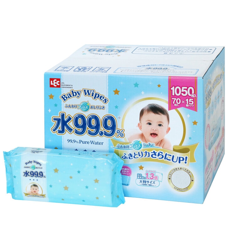 水99.9%ふんわりプラスおしりふき 70枚×15個パック (1050枚) 水99.9%ふんわりプラスおしりふき 70枚×15個パック (1050枚)