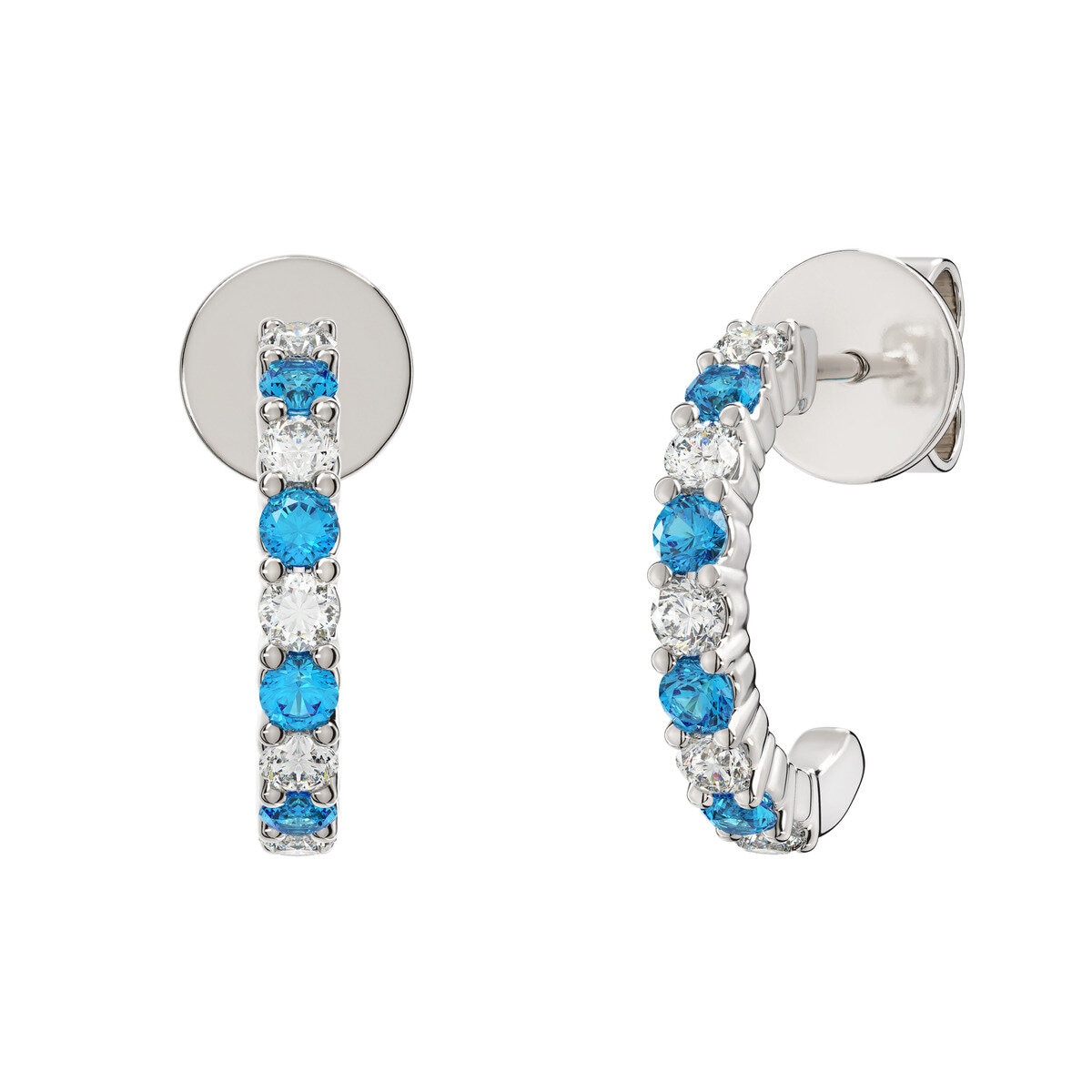 14K ホワイトゴールド 0.29カラット ダイヤモンド / ブルートパーズ Jフープピアス 14K ホワイトゴールド 0.29カラット ダイヤモンド / ブルートパーズ Jフープピアス