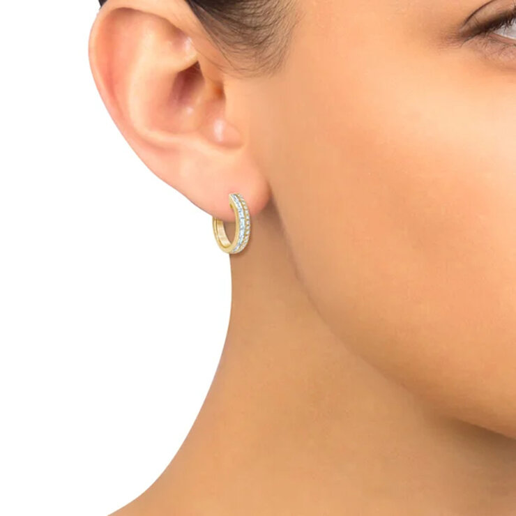 14K イエローゴールド 0.80カラット ラウンド & バゲット ダイヤモンド フープ イヤリング 14K イエローゴールド 0.80カラット ラウンド & バゲット ダイヤモンド フープ イヤリング