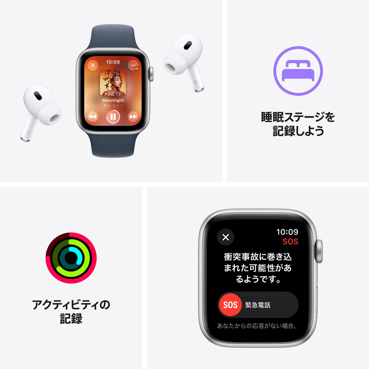 Apple Watch SE2（GPSモデル）- 40mmミッドナイトアルミニウムケースとミッドナイトスポーツバン...