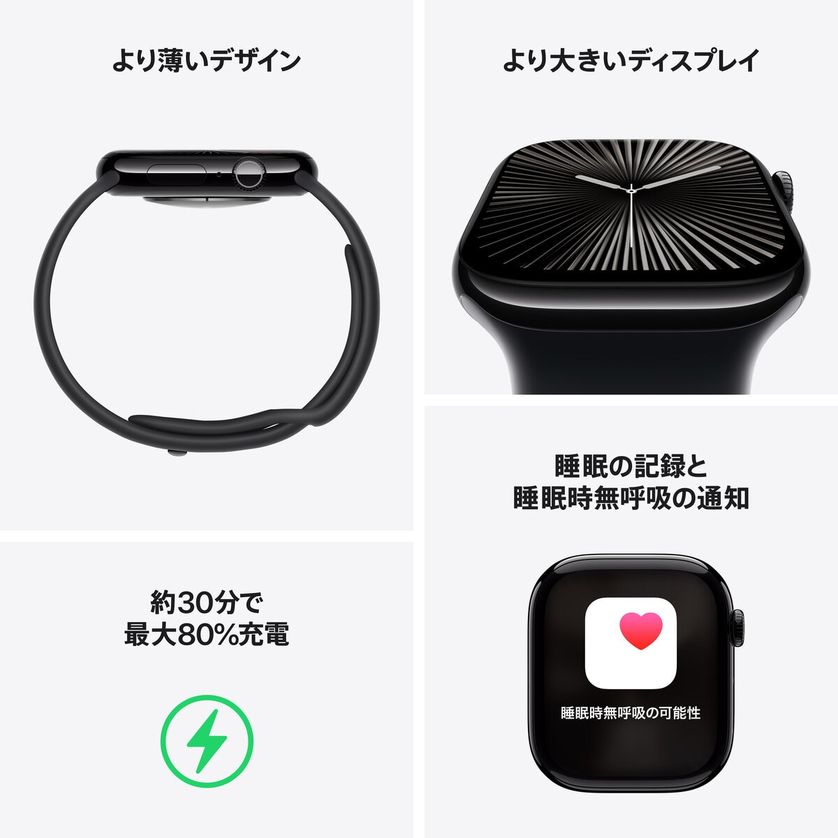 Apple Watch Series 10（GPSモデル）- 42mmジェットブラックアルミニウムケース