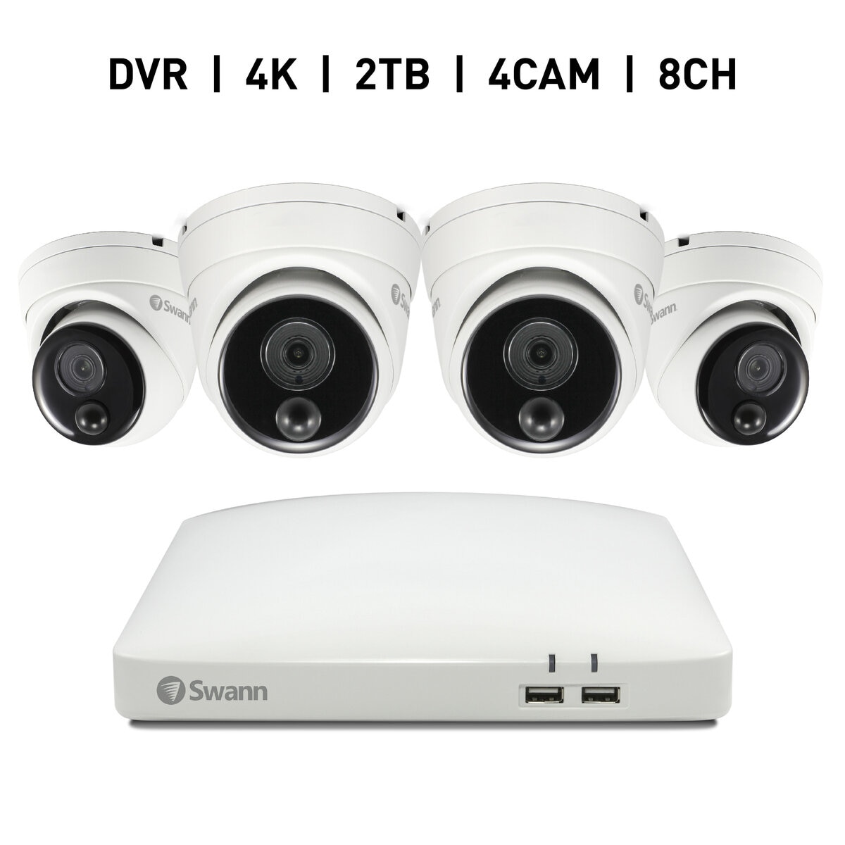 Swann 8CH 4K DVRシステム 2TB 警告ライト ドーム型 カメラ4台 | Costco Japan