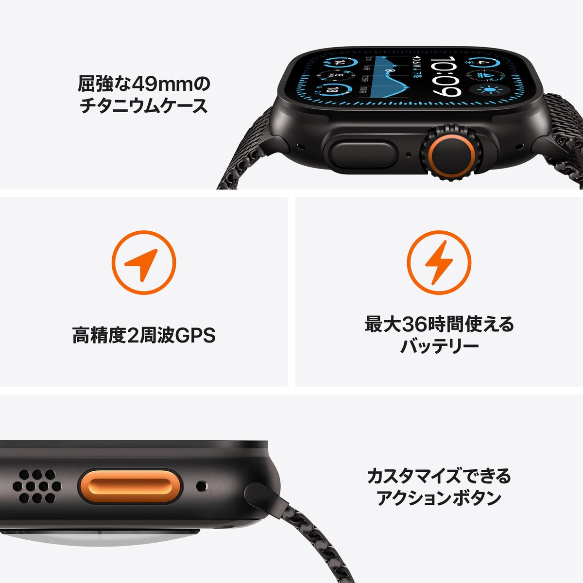 Apple Watch Ultra 2（GPS + Cellularモデル）- 49mmナチュラルチタニウムケースとネイビーオーシャンバンド