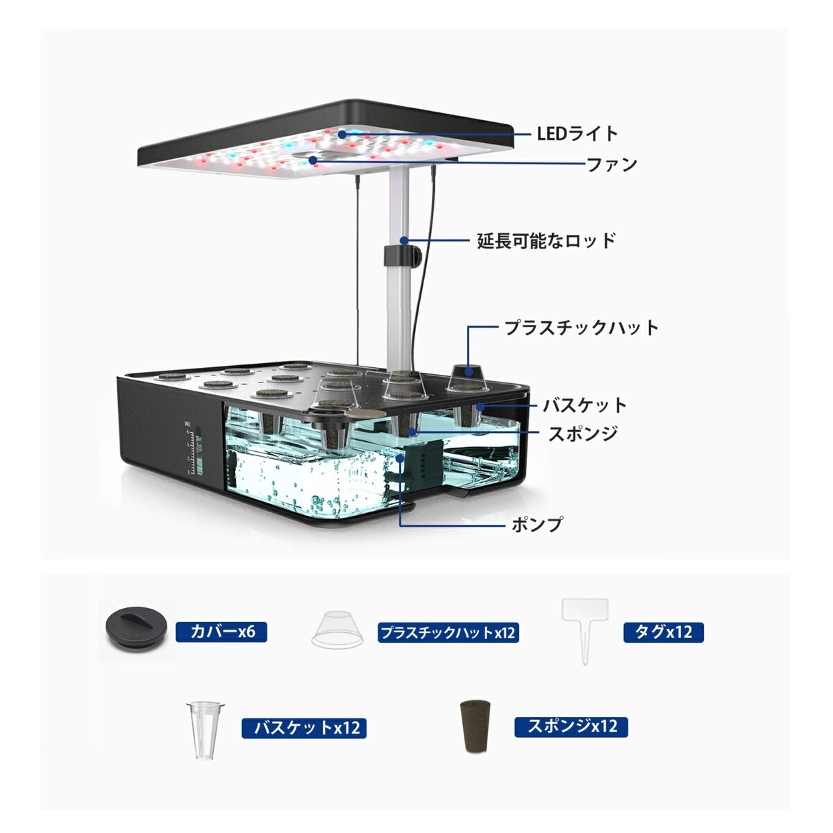 iDOO 水耕栽培キット用 拡張セット （サボテンカバー / サポートロッド / 備品の基本セット）