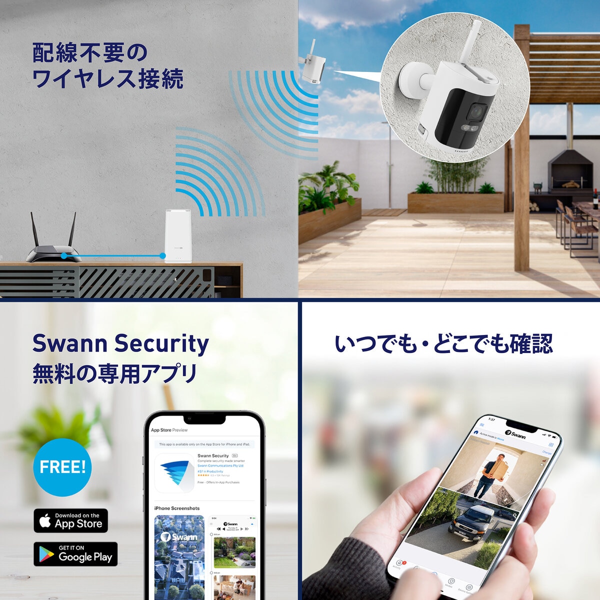 Swann（スワン） ALLSECURE ワイヤレス4Kカメラ　ハブ付き