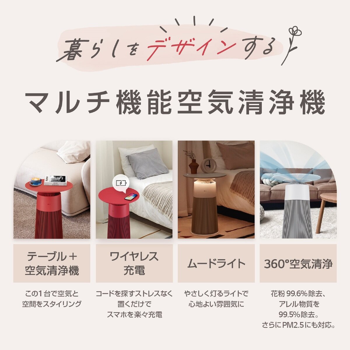 LG マルチ機能空気清浄機 PuriCare AeroFurniture ラウンドピュアホワイト AS207PWU0 [適用畳数：12畳 /PM2.5対応]