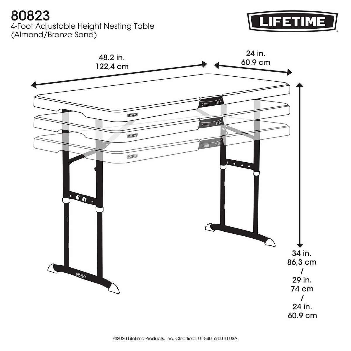 LIFETIME 4ft 折り畳み机 (高さ調節可能) | Costco Japan