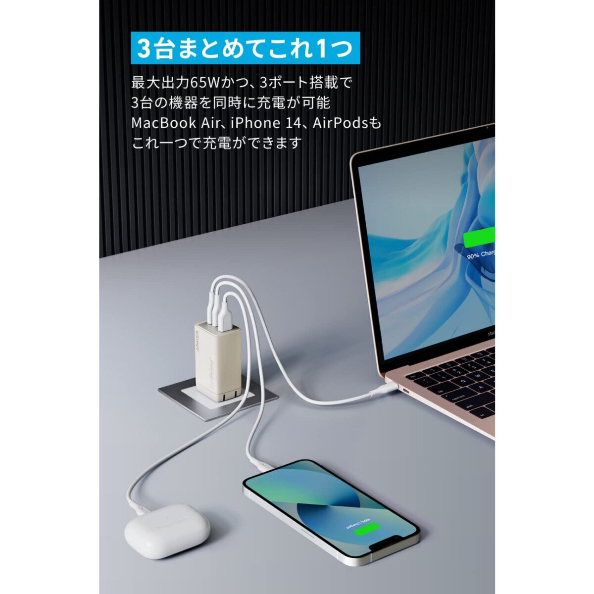 Anker 735 Charger (GaNPrime 65W) 急速充電器 GaNPrime 65W 3ポート