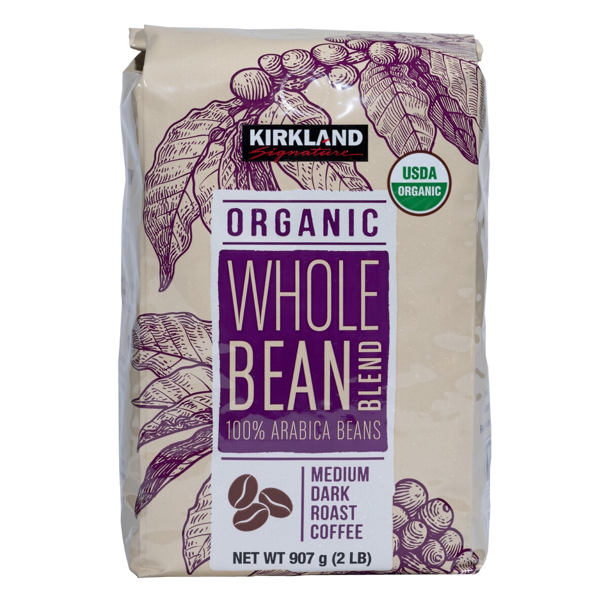 Kirkland Signature Organic Whole Bean Blend Medium Dark Roast Coffee 907g