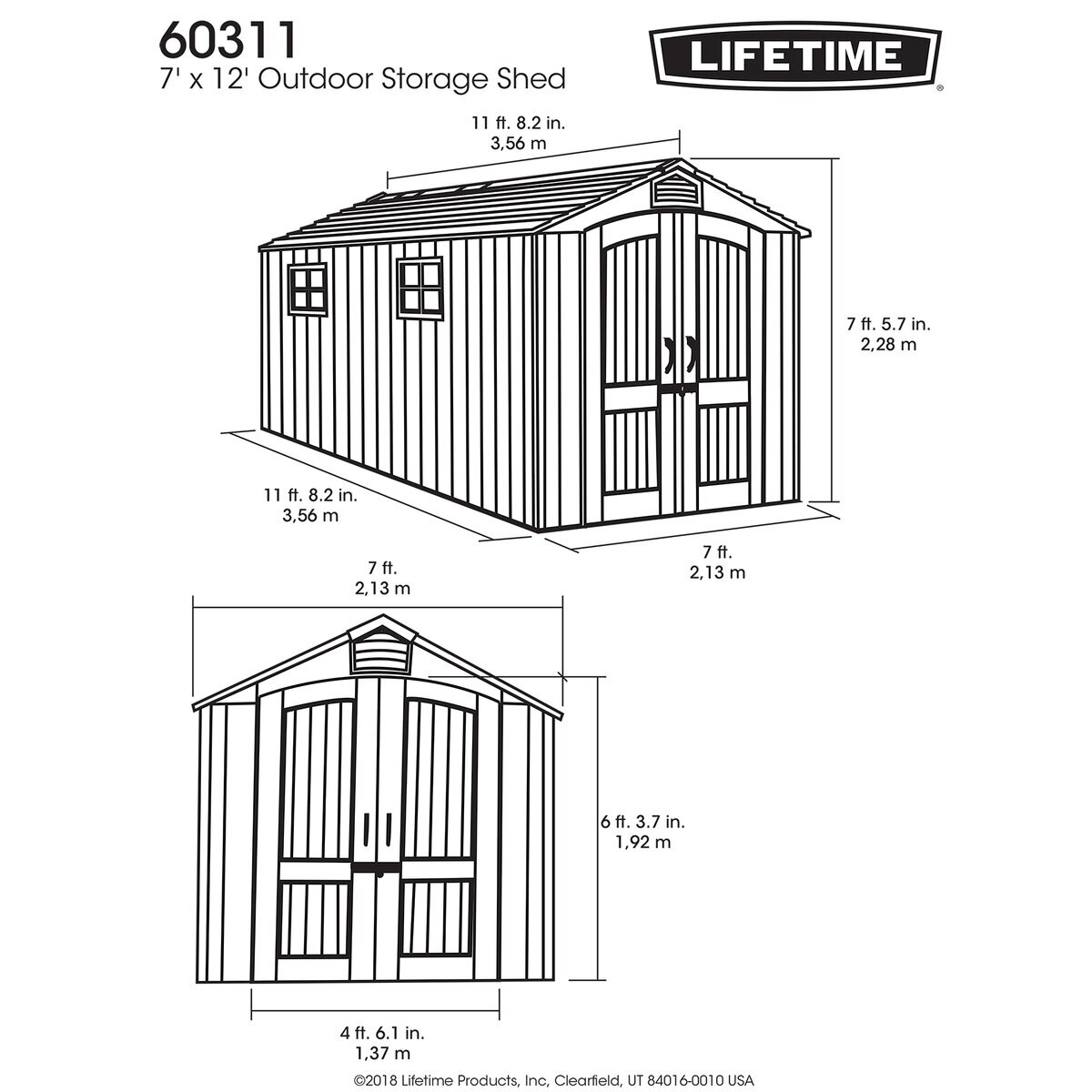 変更OK コストコ LIFETIME 屋外 物置 倉庫 収納庫 納屋 7×12フィート